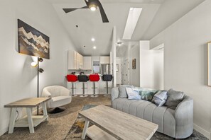 Living room with bar top seating