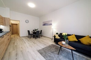 Spacious living room and kitchen