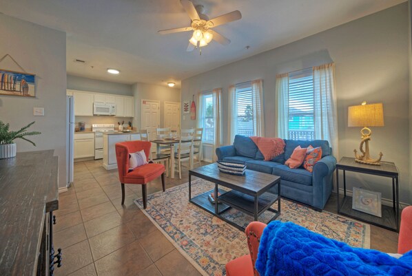 This living room is ready with a stylish sleeper sofa!