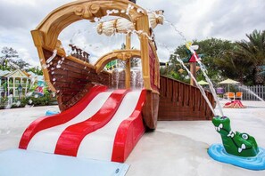 Set sail for adventure! Our kids' park features a fantastic ship-themed play structure, perfect for imaginative play and family fun