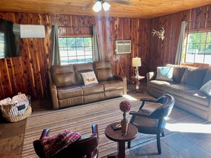 Queen hide-a-bed in living room.
Sheets and blankets provided in the closet.