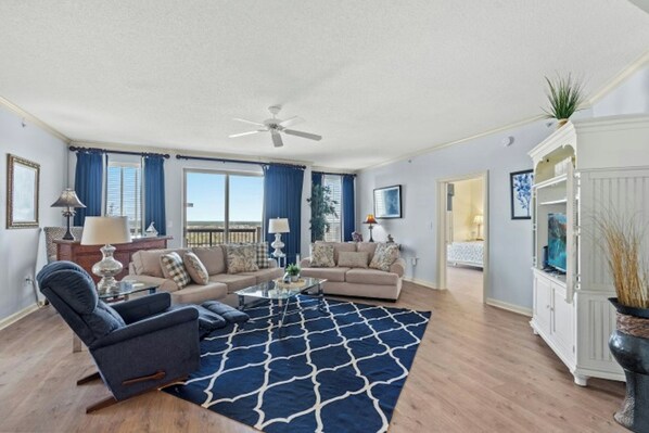 Sink into these comfy sofas and enjoy a family movie night.