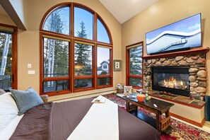 Curl up on the pull out sofa with fireplace ablaze as you enjoy a cozy night in!