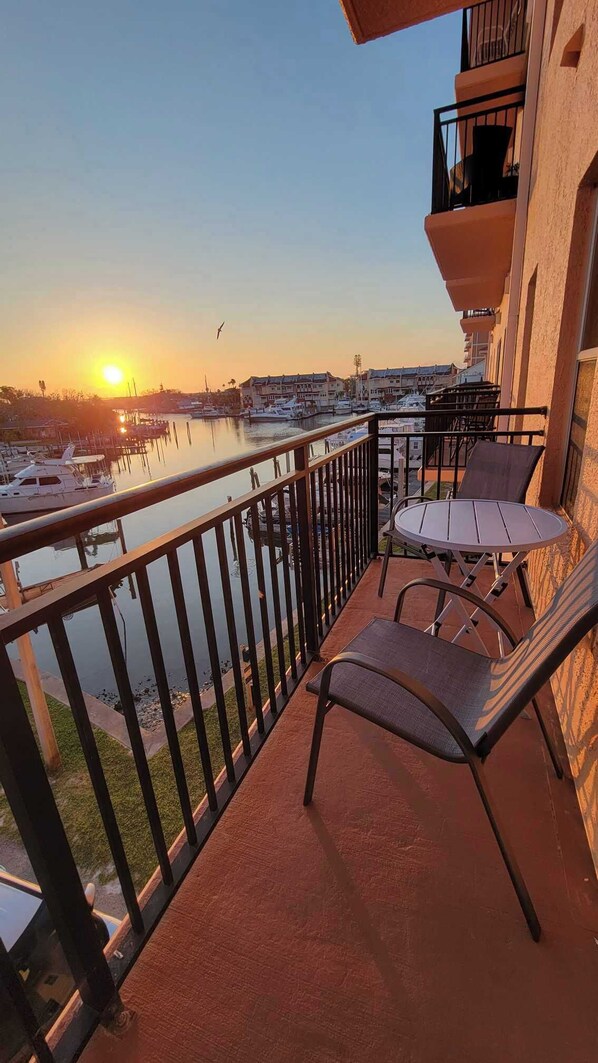 Sunrise over the marina from balcony