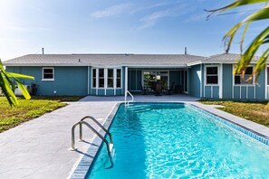 Newly resurfaced heated pool