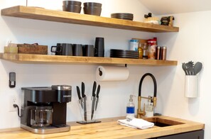 Kitchenette Area with Coffee and Amenities Provided for you
