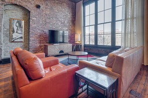 Living area with sofa sleeper, and Smart TV