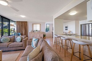 Integrated living, kitchen and dining area