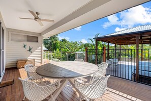 Balcony with outdoor dining