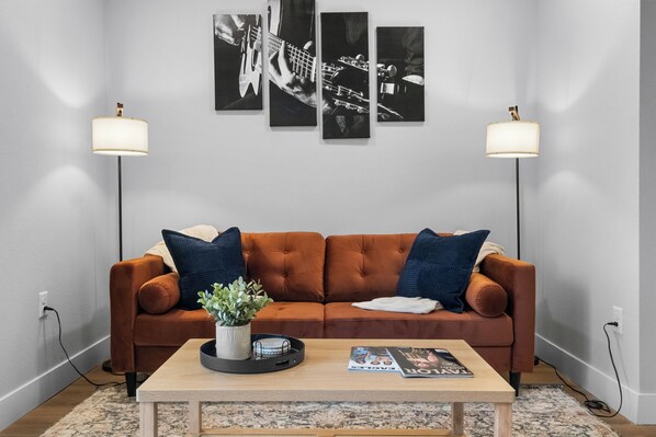 Modern MCM Living space is sure to keep you comfortable after a day exploring!