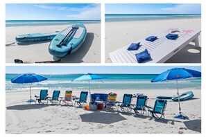 FREE BEACH GEAR: 8 folding chairs, 2-3 umbrellas, 2 Inflatable Paddleboards, 1 Cornhole Set, 12 beach towels, small cooler, and beach bag - ENJOY!