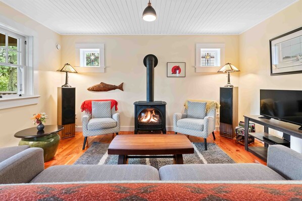 Cozy living room with a propane fireplace