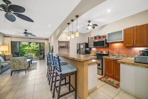 Kitchen and living area.
