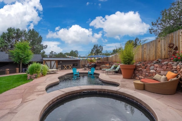 Enjoy a refreshing dip in the saltwater pool or unwind in the hot tub under the Sedona sky.