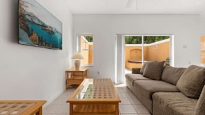 Cosy living room with smart TV and comfortable sofa's