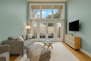 Bright open living space with a Smart TV