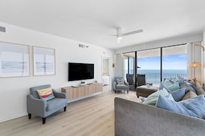 Enjoy a movie on the large flat-screen TV