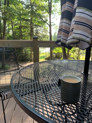Relaxing with a cup on the deck
