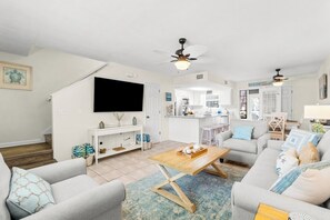White Sandy Beach Retreat spacious living area and kitchen