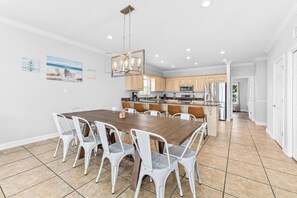 Cozy dining area with seating for 15—perfect for meals, games, and gatherings.