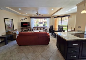 Spacious living area with Netflix—perfect for relaxing after beach adventures.