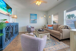 Thoughtfully curated space adorned with chic, coastal-inspired décor.