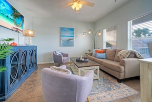 Thoughtfully curated space adorned with chic, coastal-inspired décor.