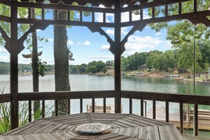 Lounge or dine lakeside in the gazebo
