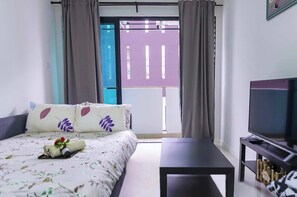 The sofa bed in it's double bed form.