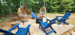 Sip your morning coffee or stargaze by the fire in our egg chairs