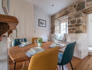 Dining area and fireplace