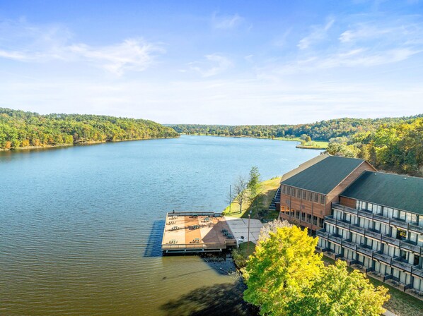 Wake up to breathtaking views of Sunnen Lake, just steps from your room.