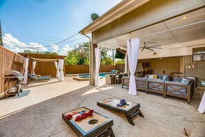 Huge outdoor area with Professional Cornhole Boards and bags.