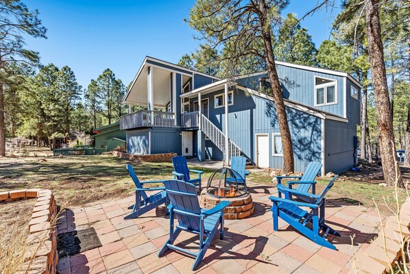 Outdoor patio with wood burning fire pit