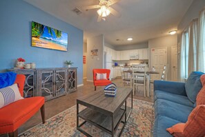 This living room is ready with a stylish sleeper sofa! (Costa Bahia 201)