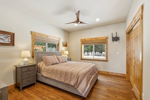 Indoors, Hardwood, Ceiling Fan, Lamp, Bed