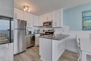 Indoors, Kitchen, Appliance, Refrigerator, Microwave
