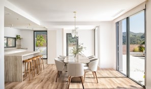 The open kitchen with highquality furnityre