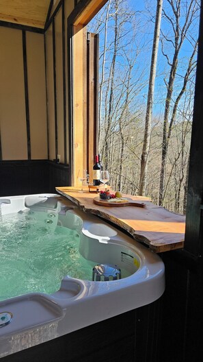 What's more romantic than a wine & cheese plate as you soak & enjoy the jacuzzi?