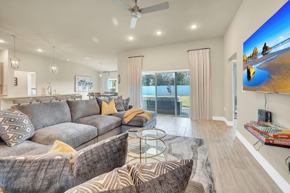 Enjoy some downtime, play a board game, or watch TV on the 70" smart screen