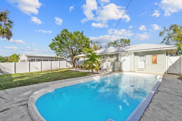 Private pool oasis perfect for cooling off after a beach or boating day.