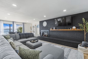 Relax inside on the comfy couch.