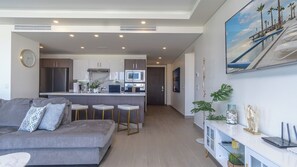 Wall mounted TV in the living room.