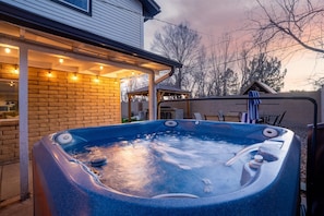Take the plunge into relaxation—whether day or night, our hot tub is the ultimate escape.