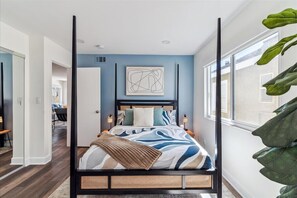 Beautiful primary BR with a top of the line queen bed, mattress and plenty of charging ports