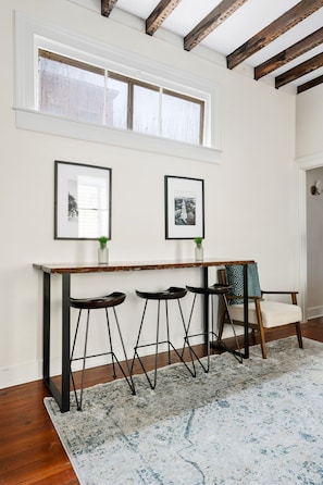 Stylish bar seating area perfect for coffee or work.