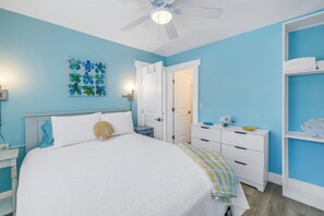 Rest easy in this tranquil queen-sized bedroom after your island adventures.