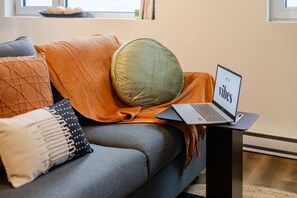 Comfortable corner setup perfect for lounging or working