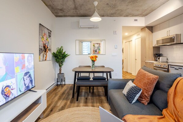 Cozy open-concept living space with modern flair