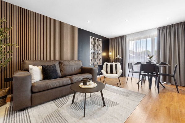 Modern living room with double sofa bed
